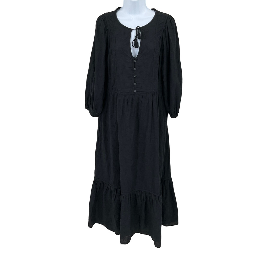 Old Navy Midi Dress Womens M Black Boho Tiered Embroidered Whimigoth Grunge Vamp